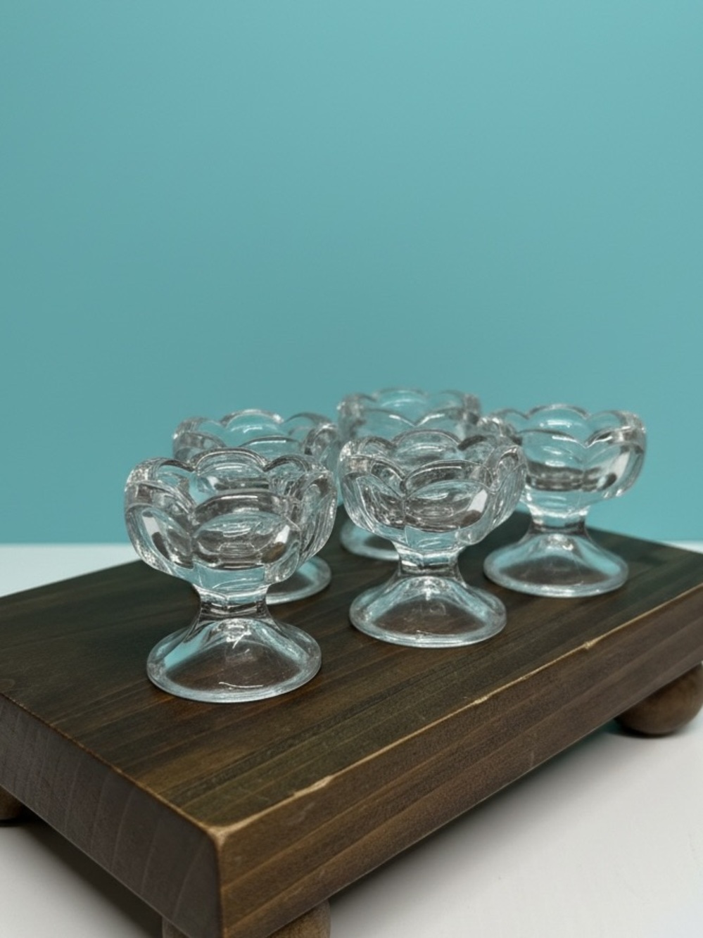 Vintage Clear Glass Footed Salt Cellar Dips - Set of 5